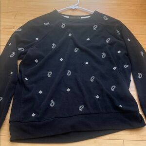PJ Salvage Black Crewneck Sweater with White Patterns